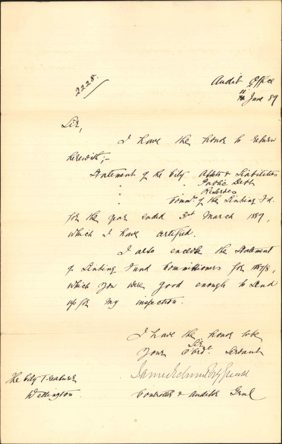 Returning balance sheet for 1888-1889 - Controller and Auditor General