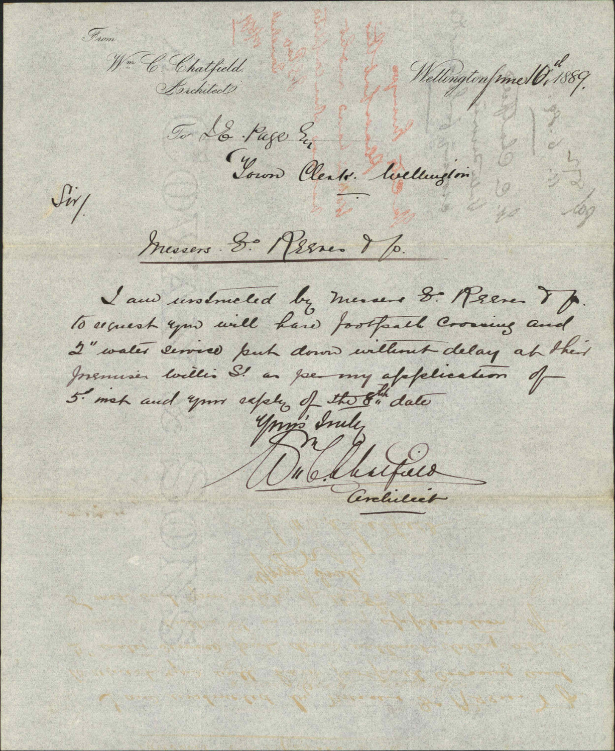 Water service and crossing for Reeves and co - W C Chatfield
