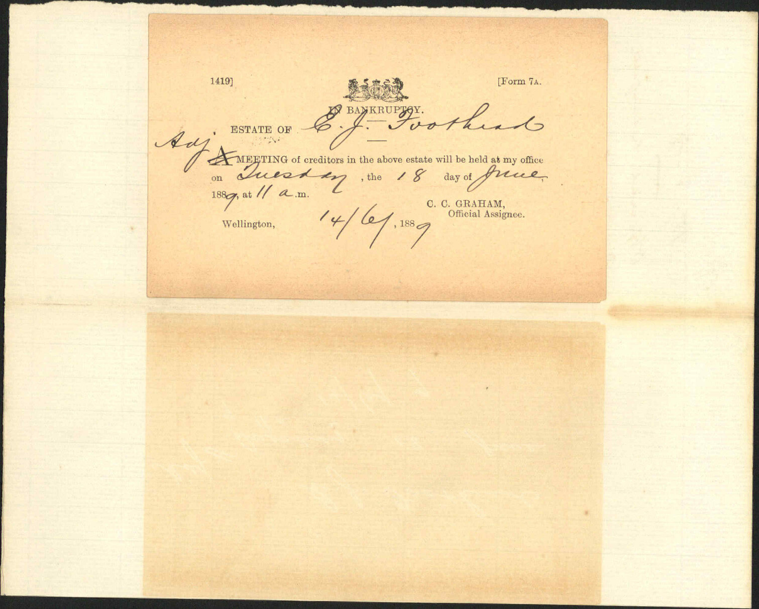 With regards to bankruptcy of E J Foothead - Official Assignee