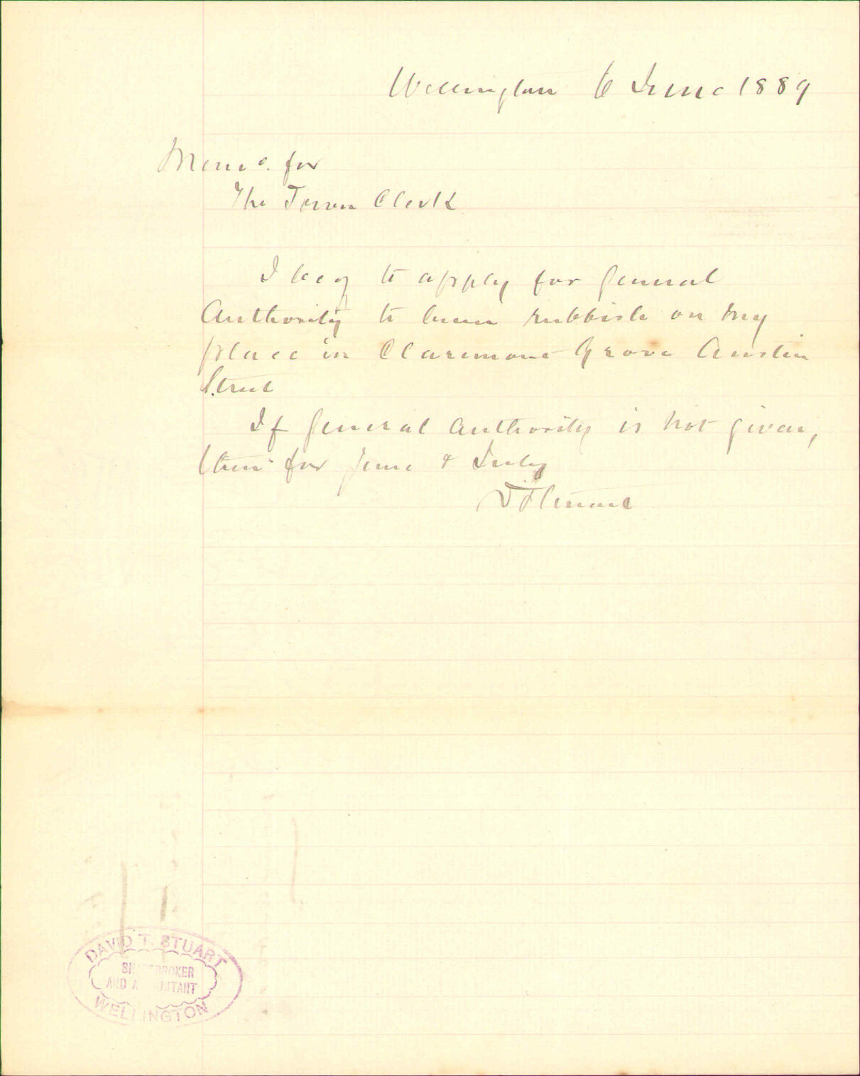 Asking permit for burning rubbish - D J Stuart