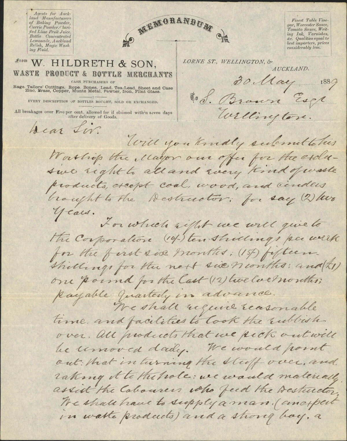 Offer to purchase the right to sort rubbish - W Hildreth and son