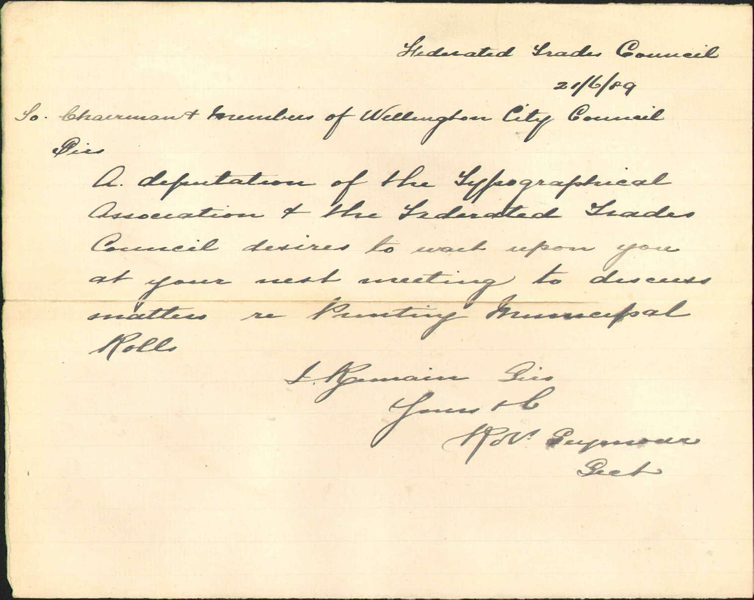 To attend Council meeting regarding printing Burgess Rolls - Typographical Association