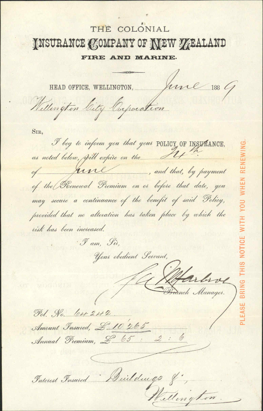 Notice regarding insurances - Colonial Insurance Company