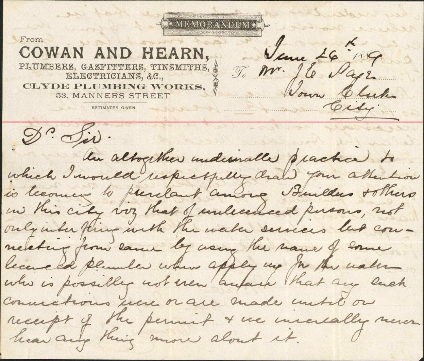 Plumbers licenses - Cowan and Hearn