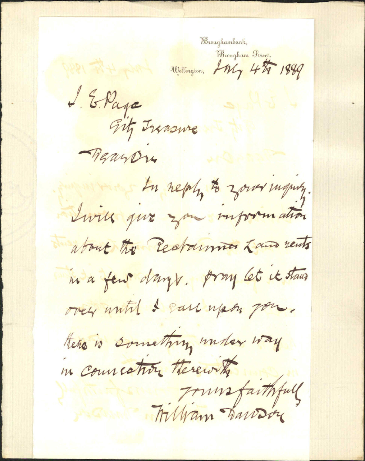 His account for rent - William Dawson