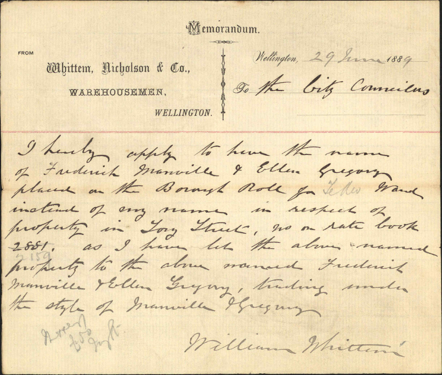 Asking alteration of burgess roll - William Whittern