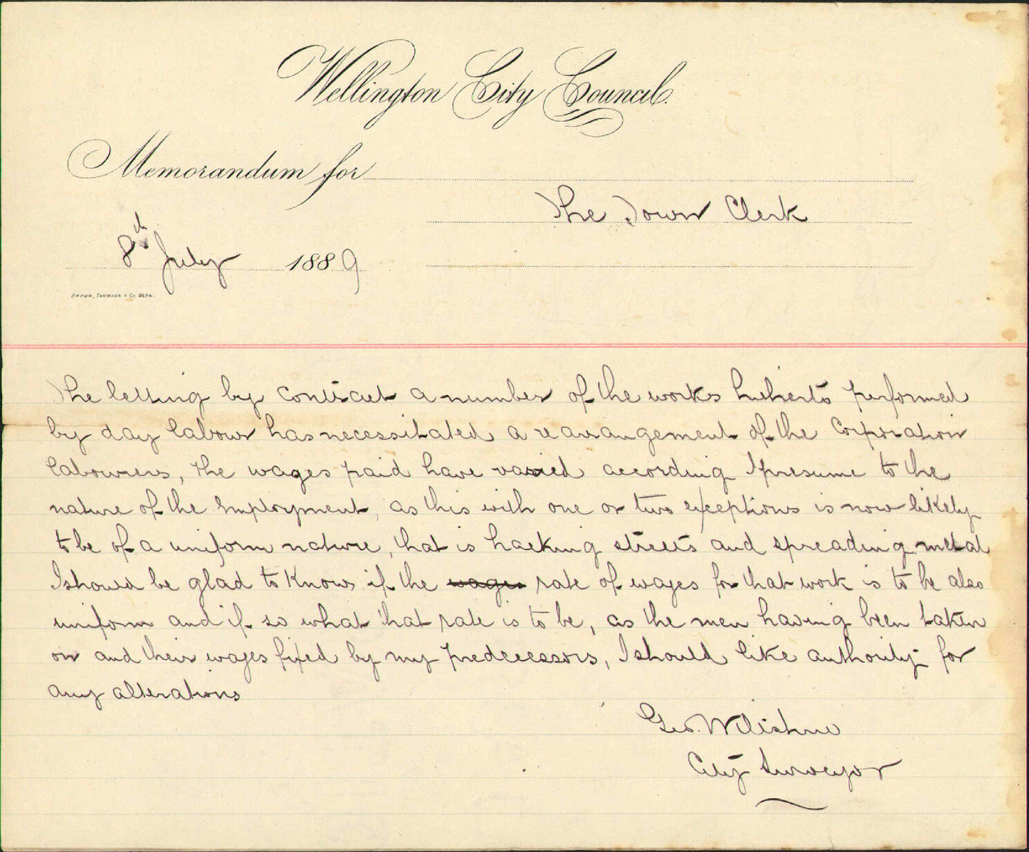 Wages for day labour - City Surveyor