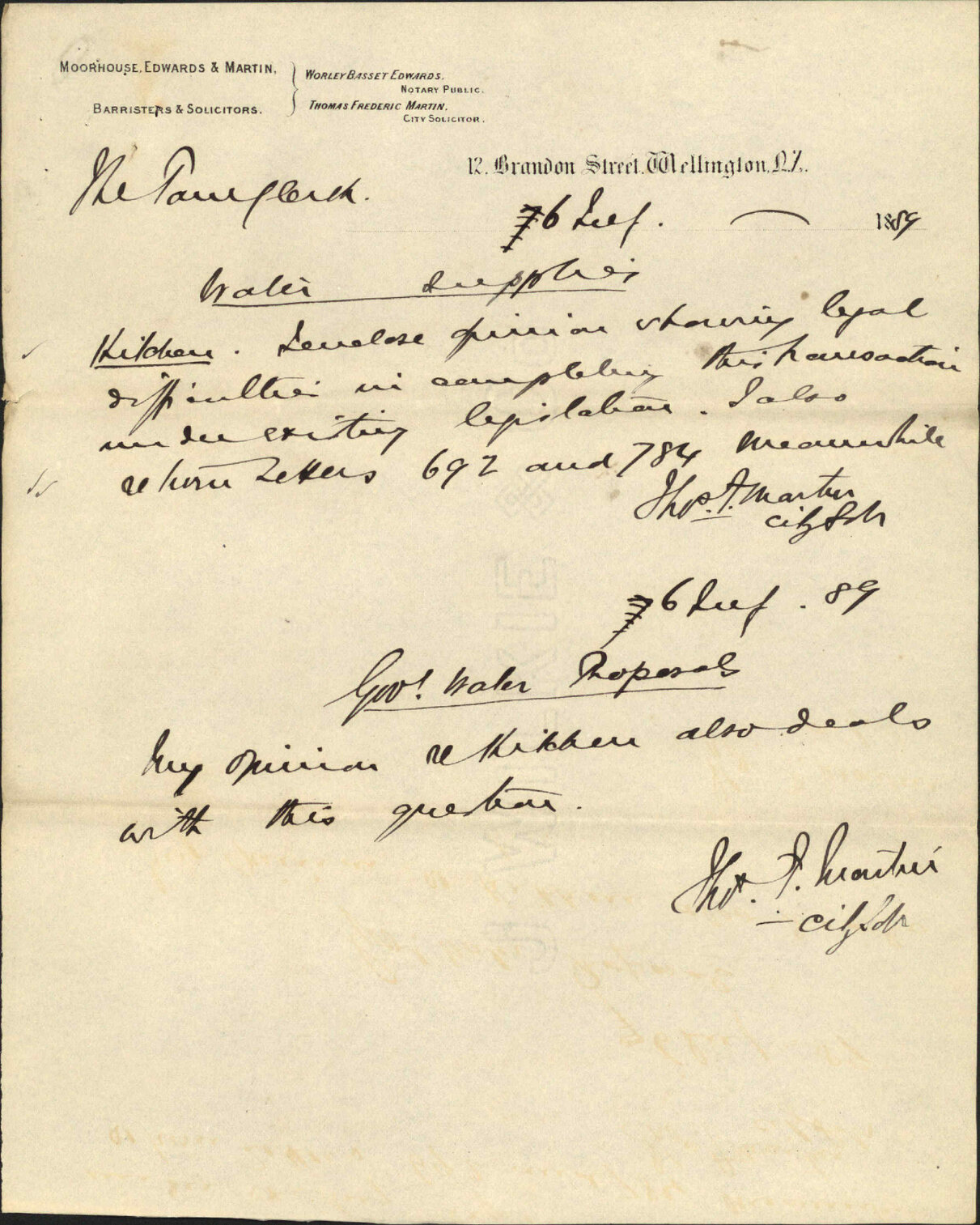 Kitchen and Sons; Government water supply - City Solicitor