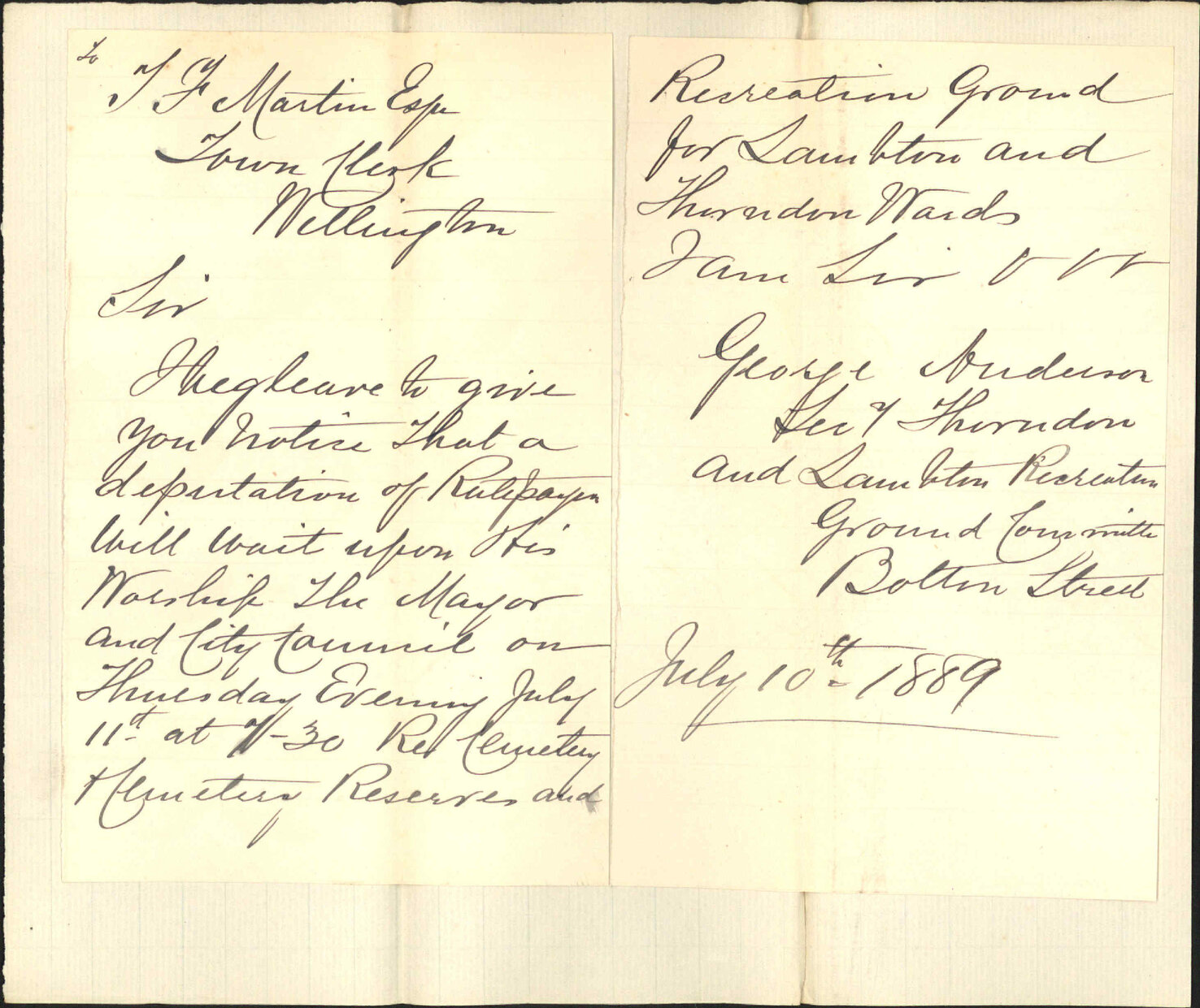 Deputation from Thorndon Recreation Ground committee - George Anderson
