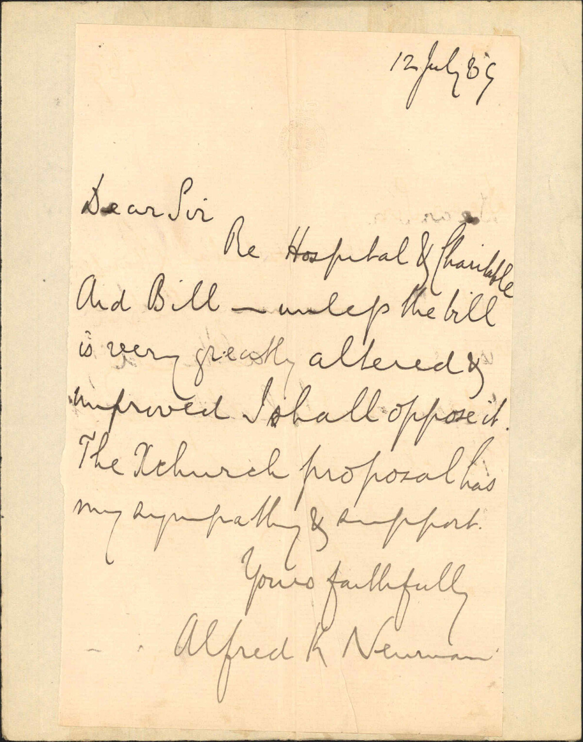 Hospital bill; Christchurch gas bill - Dr Newman