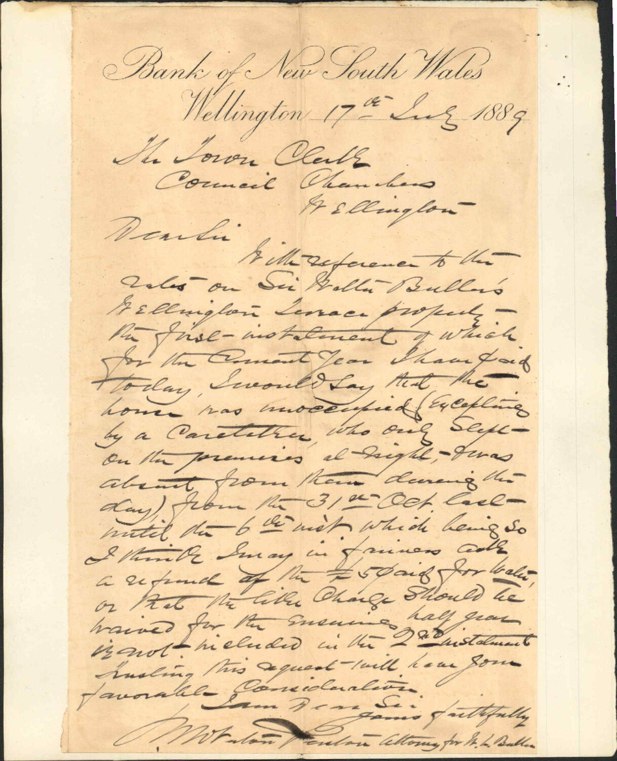 Rates on Sir Walter Buller's property - W R Perston