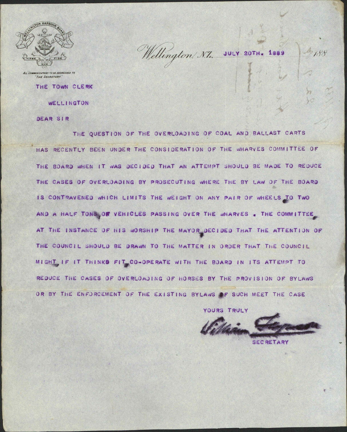As to weights to be carried by carts - Harbour Board