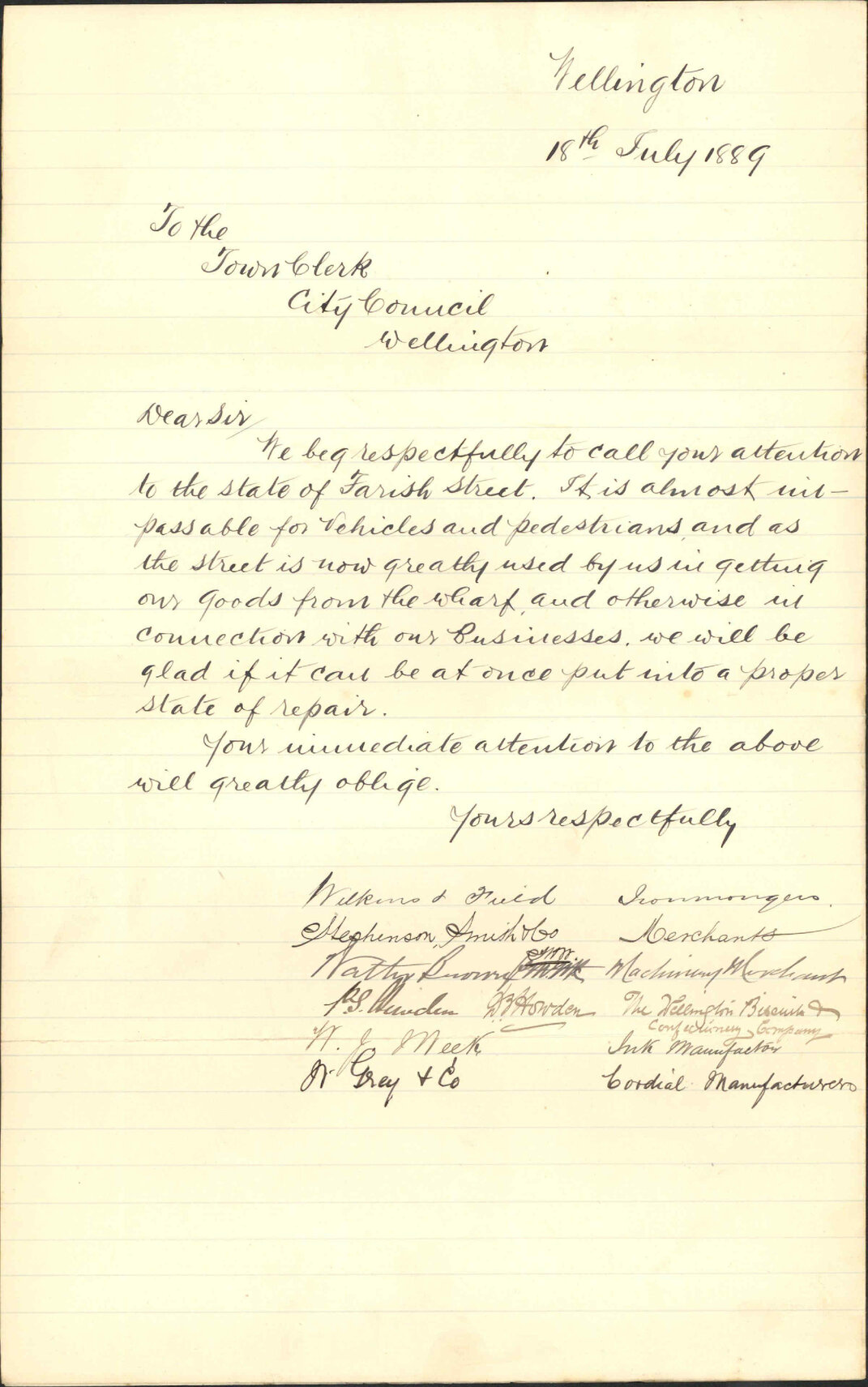 Asking for repairs to Farish Street - Wilkins and Field and others