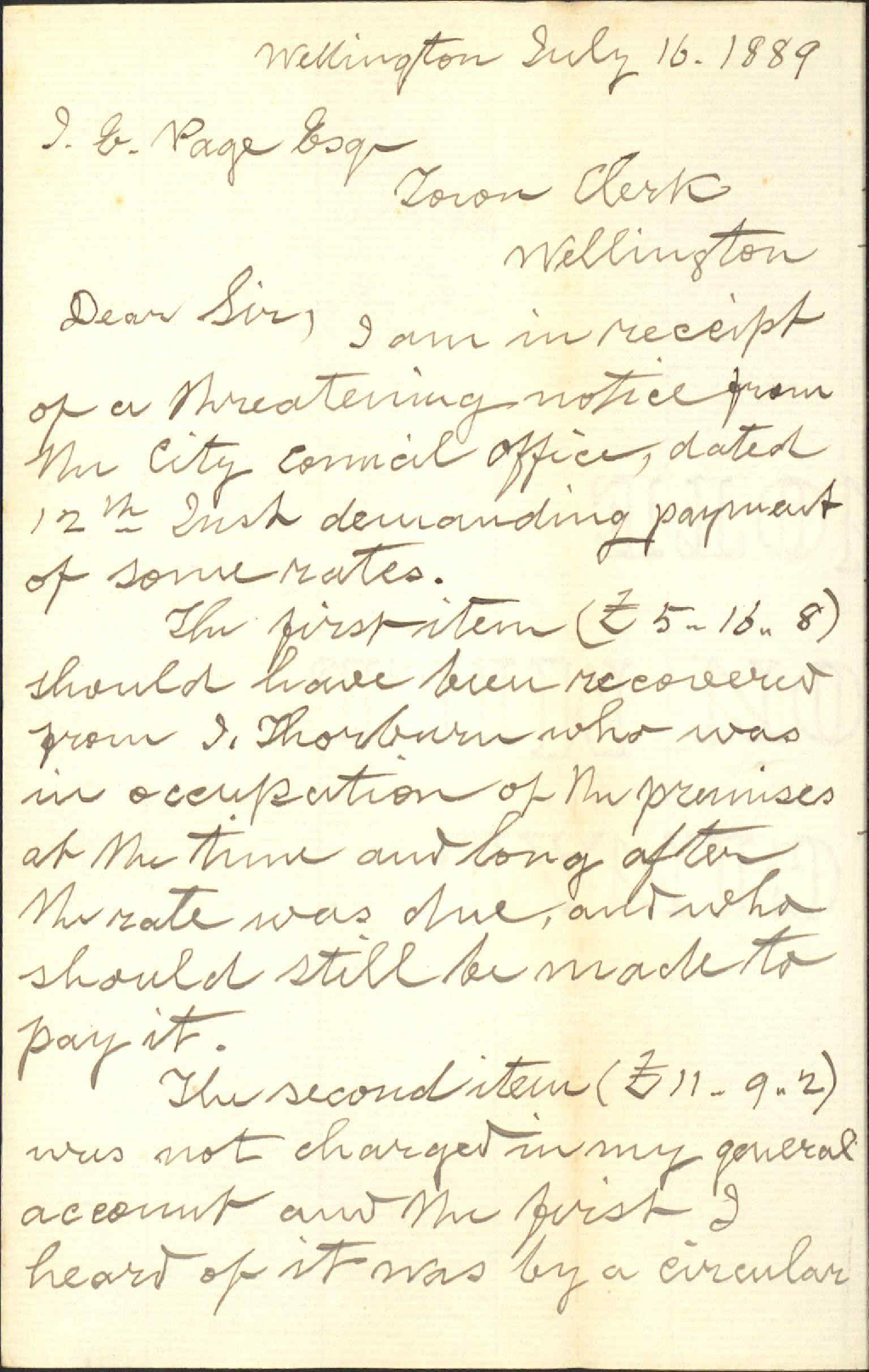 His account for rates - A P Stuart