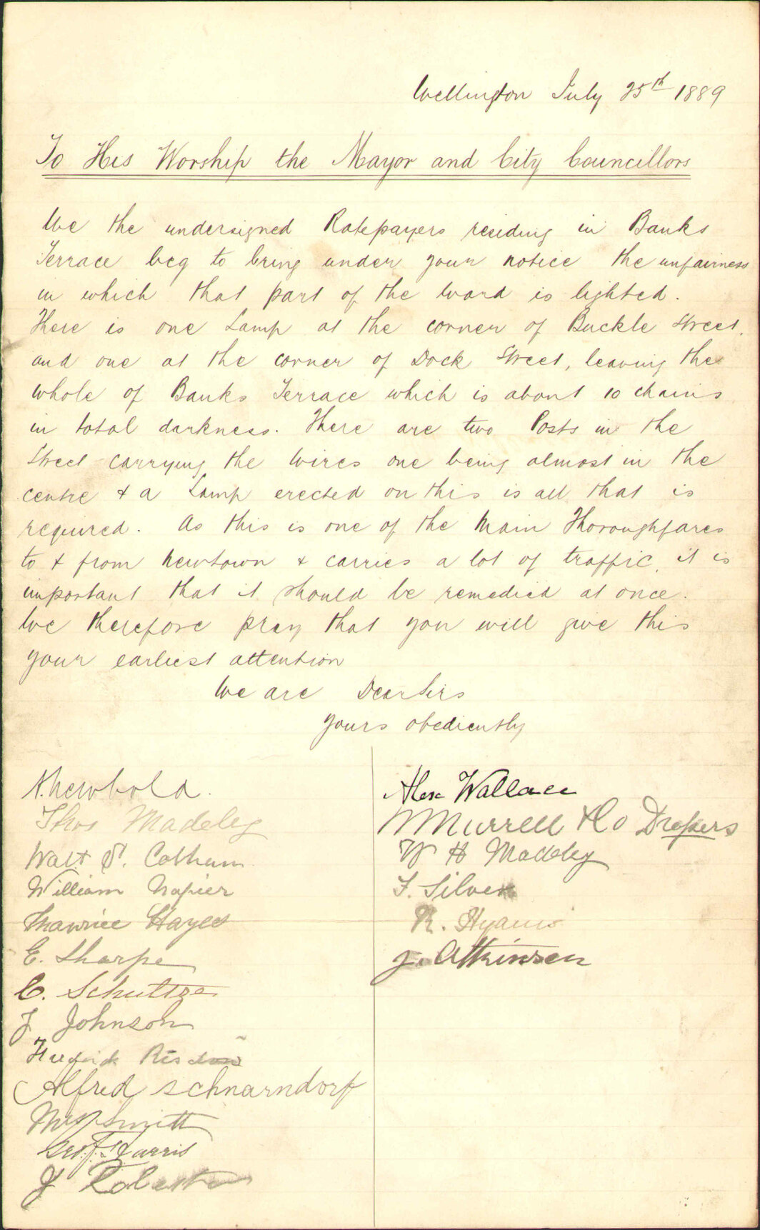 Asking for lamp in Banks Terrace - Thomas Madely and others