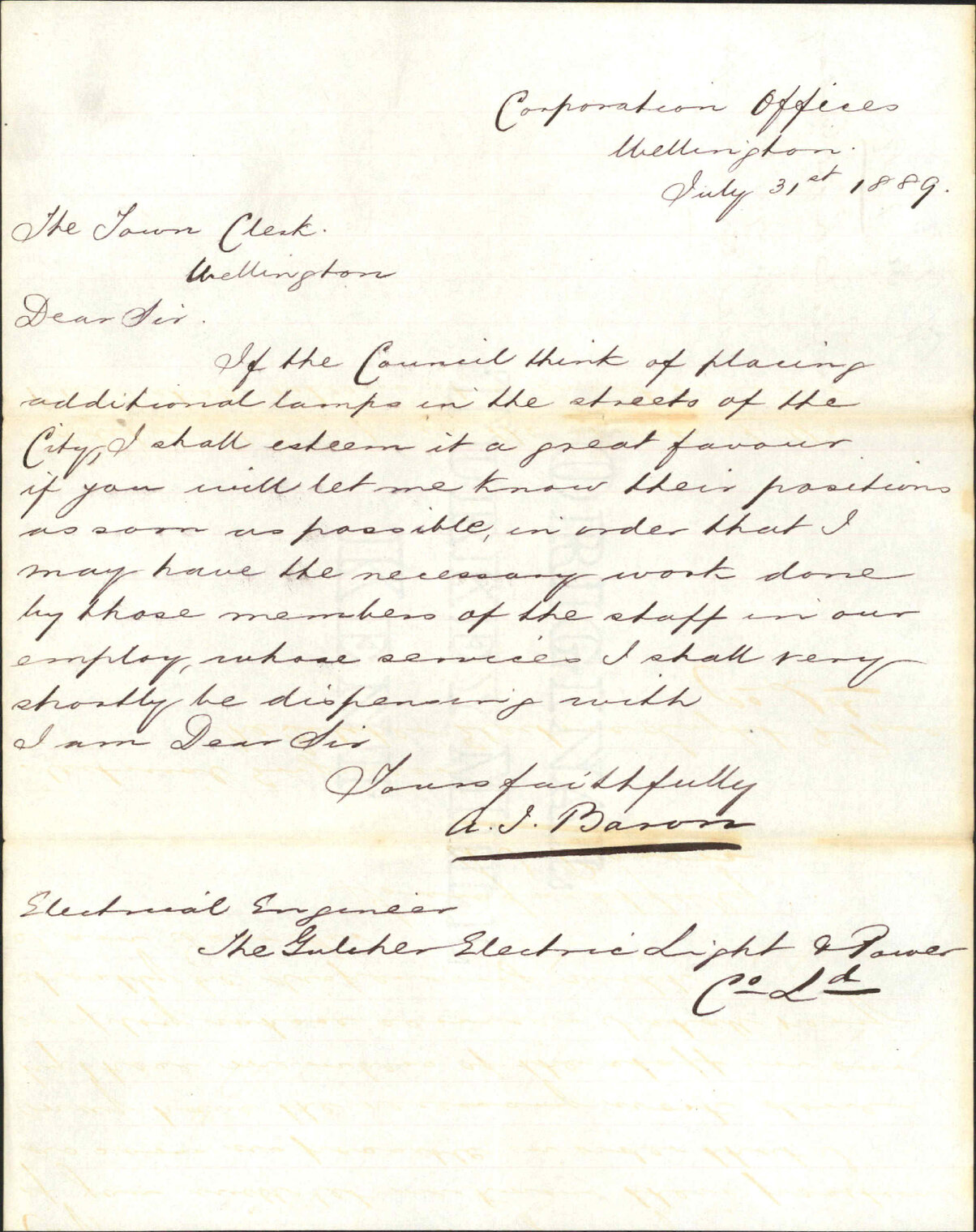 Enquiry as to additional lamps - Gulcher Light Company