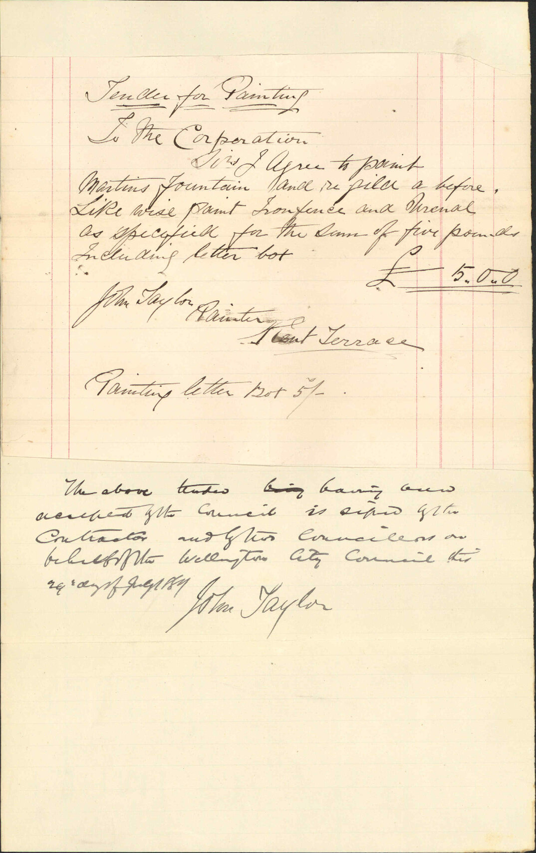 Tender for painting the Martin Fountain - John Taylor