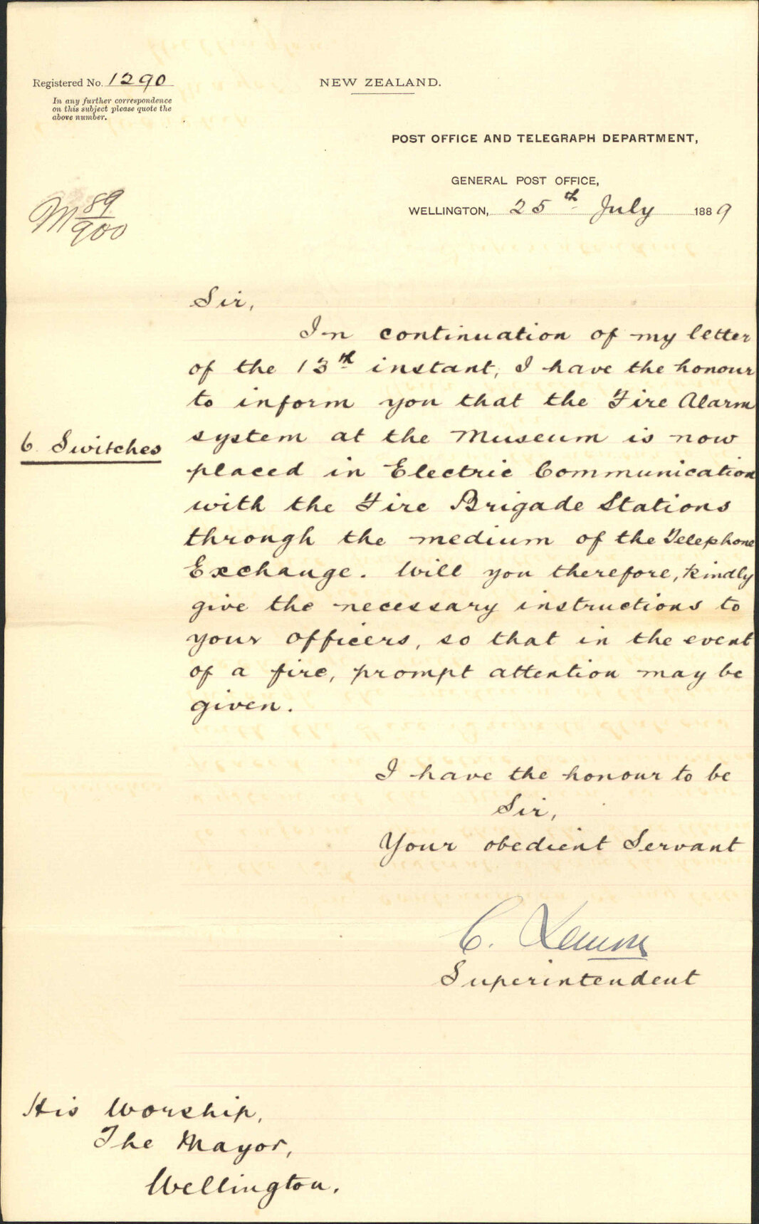 Further regarding fire signals - Post Office and Telegraph Department