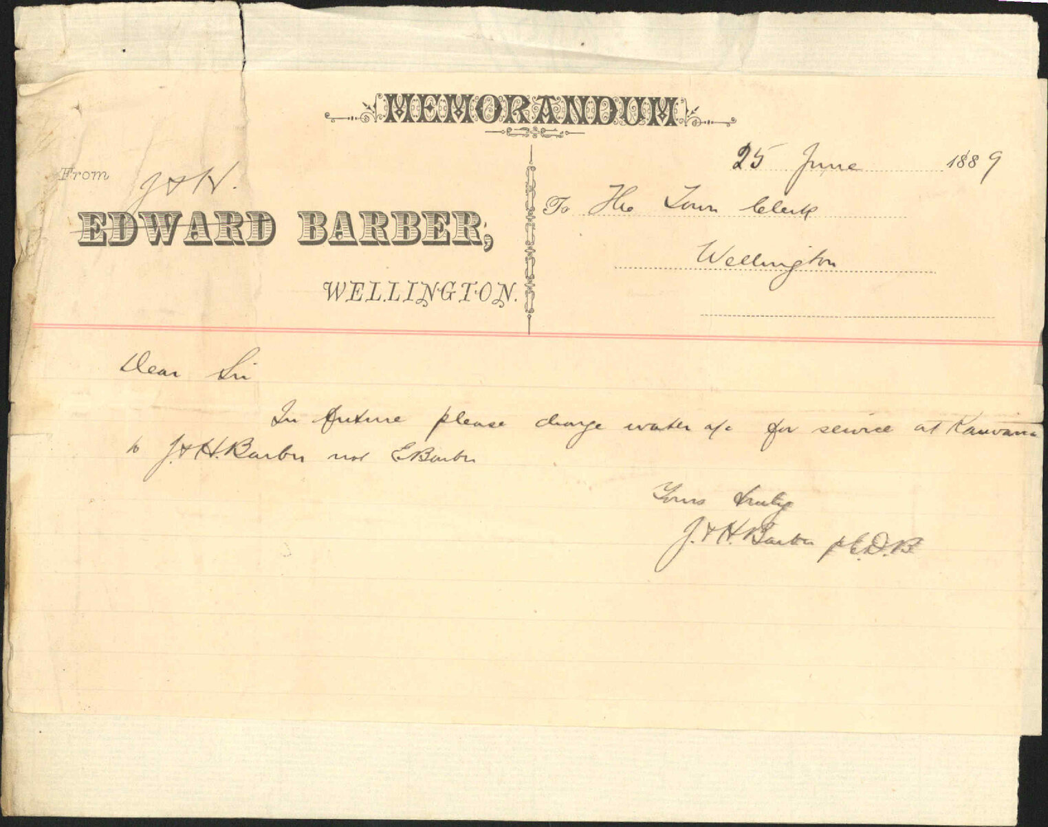 Kaiwarra [Kaiwharawhara] water account - J and H Barber