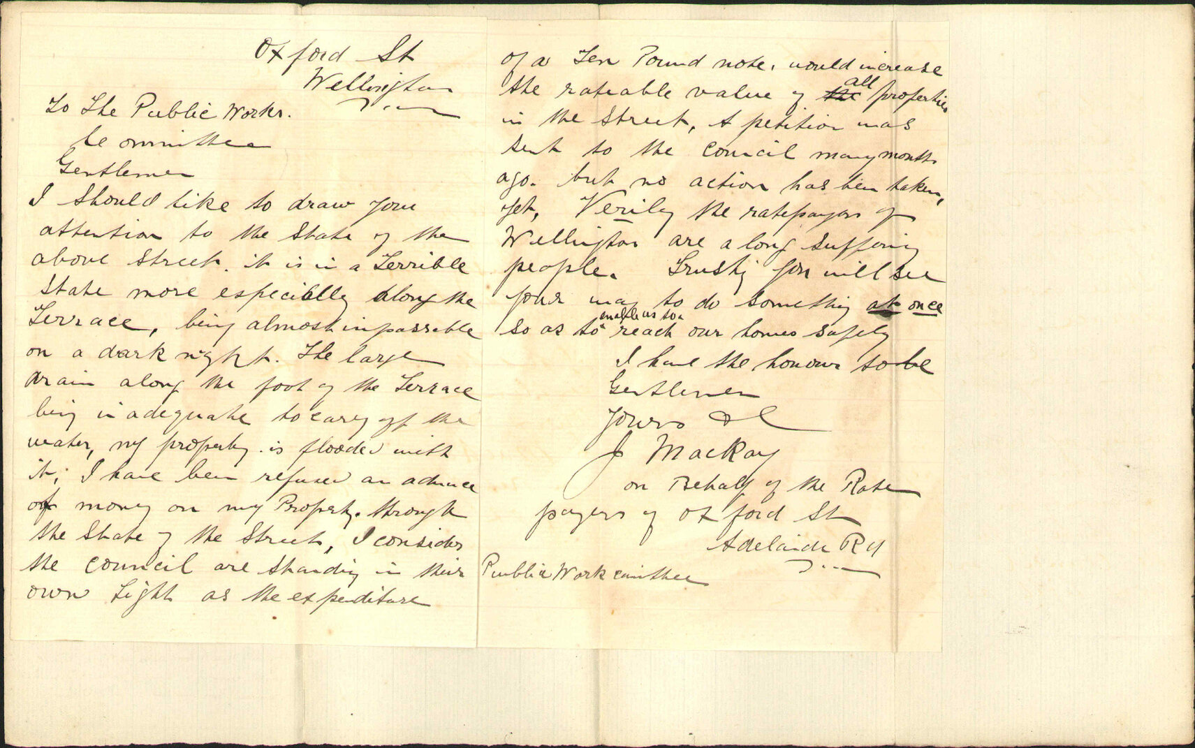 Asking for repairs to Oxford Street - J MacKay