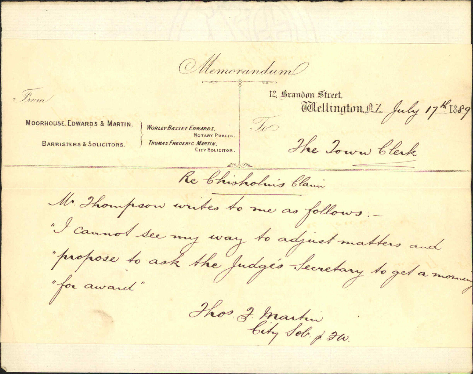 Chisholms claim - City Solicitor