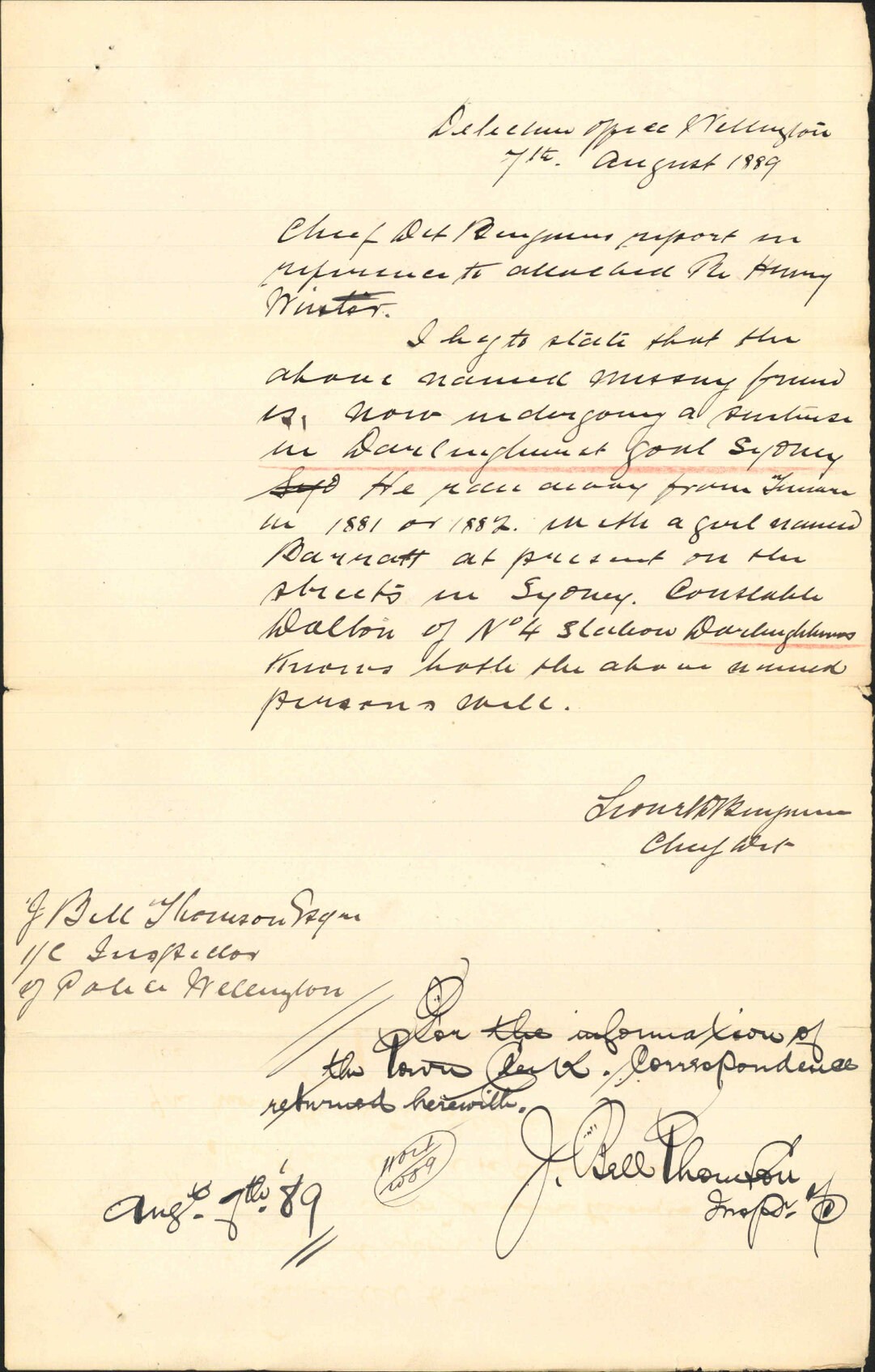 Information regarding Henry Winter - Inspector of Police