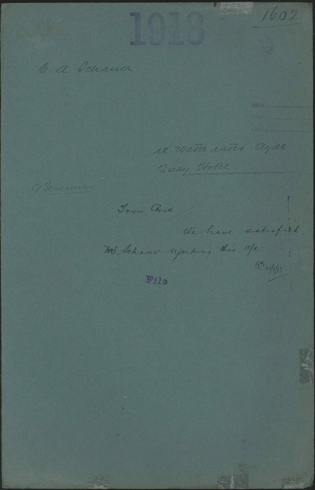 Re water rates, Clyde Quay Hotel - C A Schauer