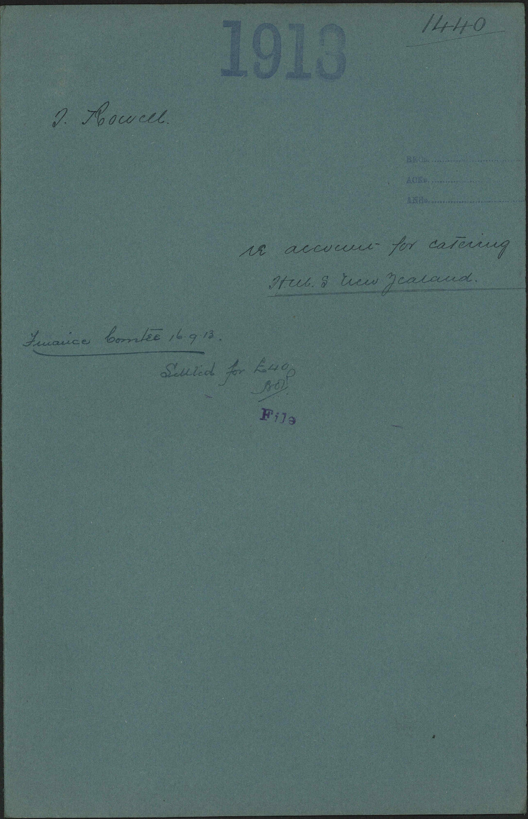 Re account for catering, HMS New Zealand - T Rowell