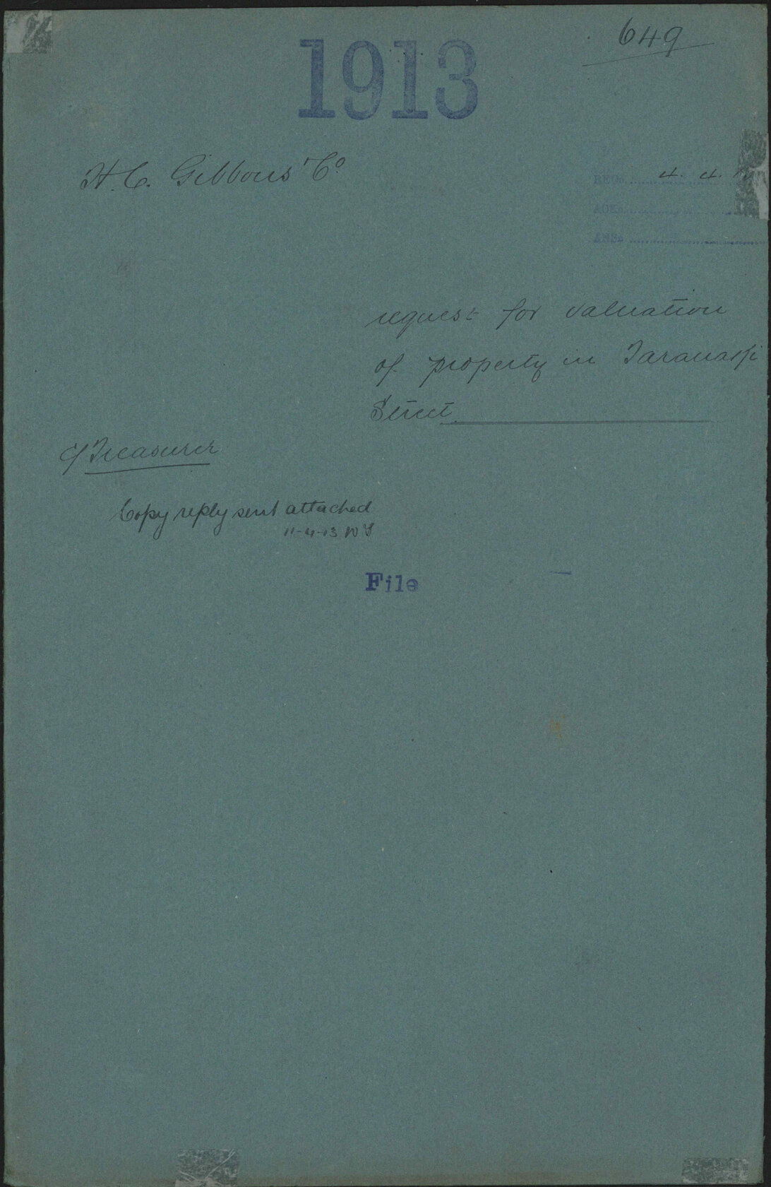 Request for valuation of property in Taranaki Street - H C Gibbons &amp; Co