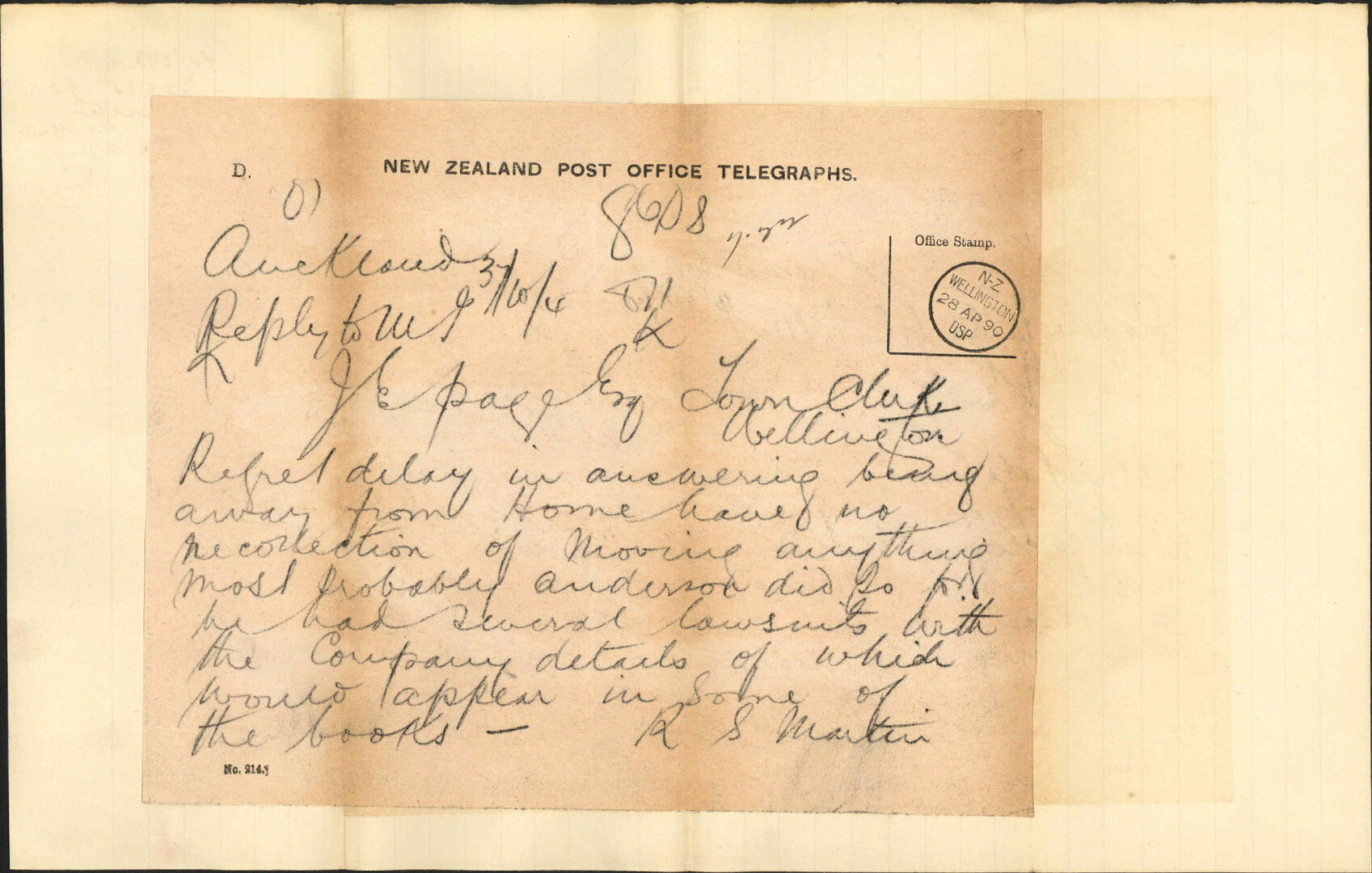 New Zealand Loan and Mercantile Agency Company Claim - R S Martin, Auckland