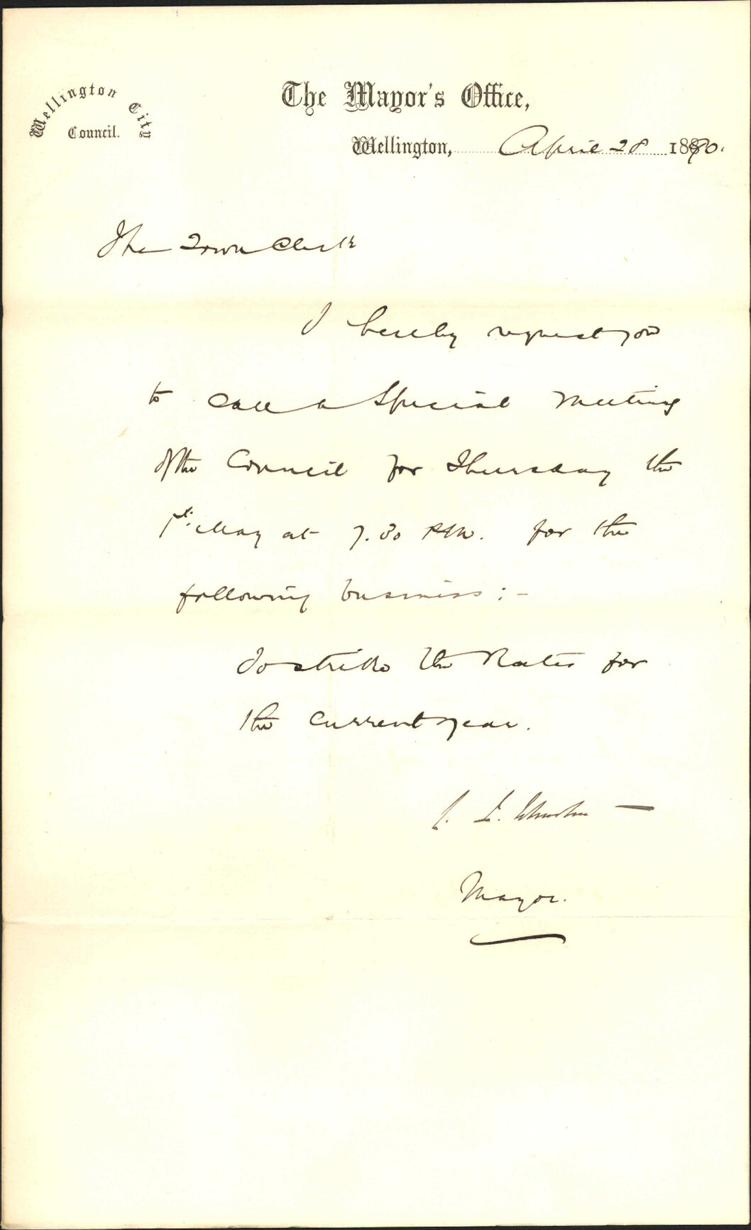 Requisition for special meeting - The Mayor