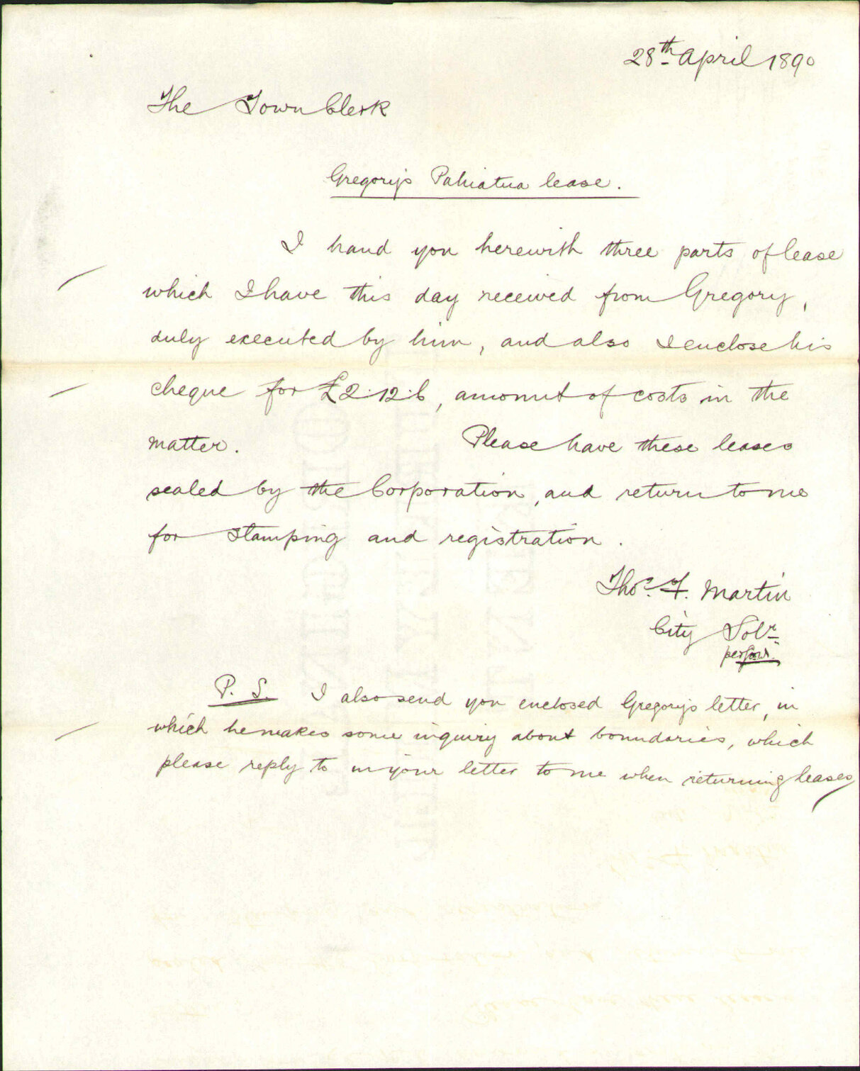 Gregory's Pahiatua lease - City Solicitor