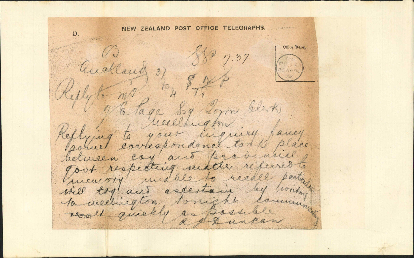 New Zealand Loan and Mercantile agency's claim - R J Duncan Auckland