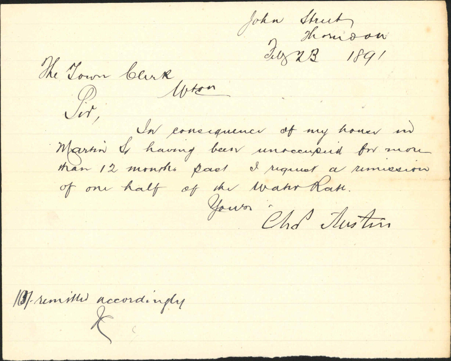 Water rates on his property - Charles Austin