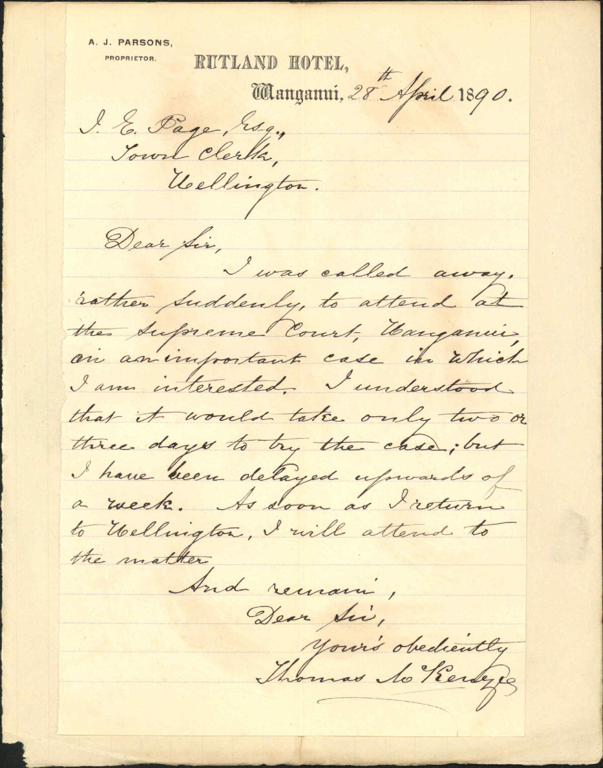 Detained at Wanganui - Thomas McKenzie