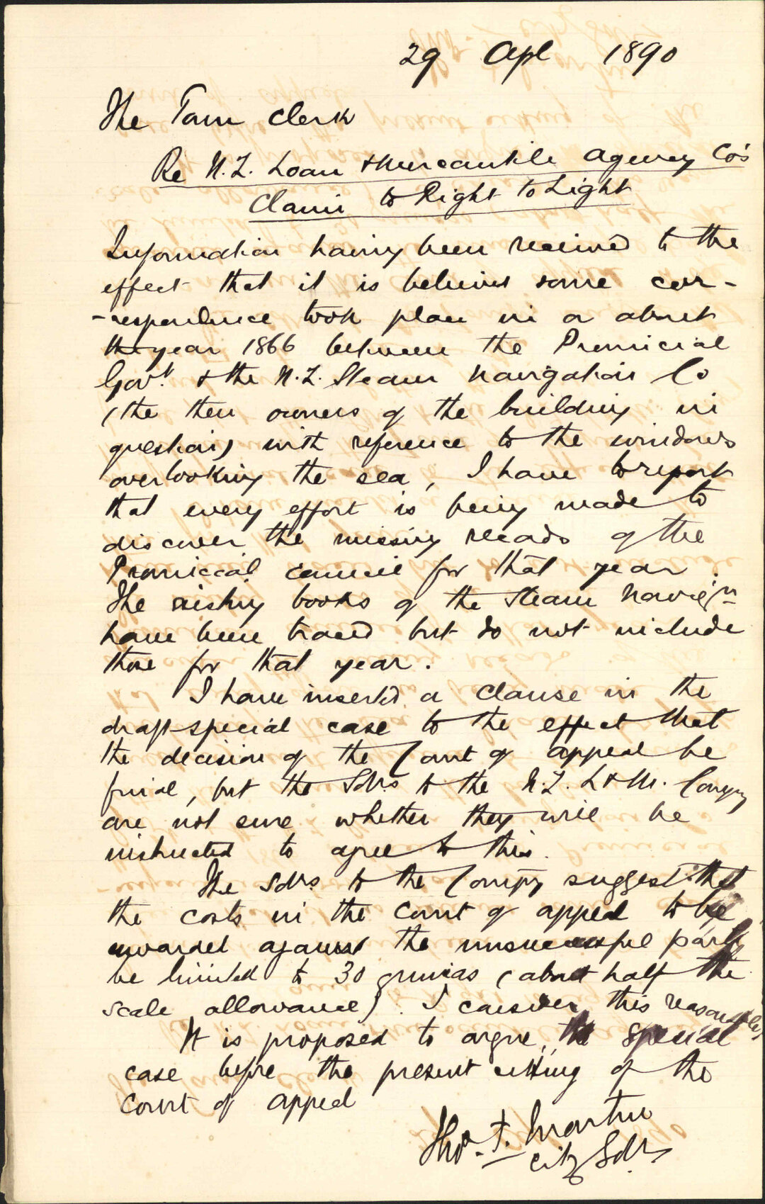 Report regarding New Zealand Loan and Mercantile Agency Company - City Solicitor