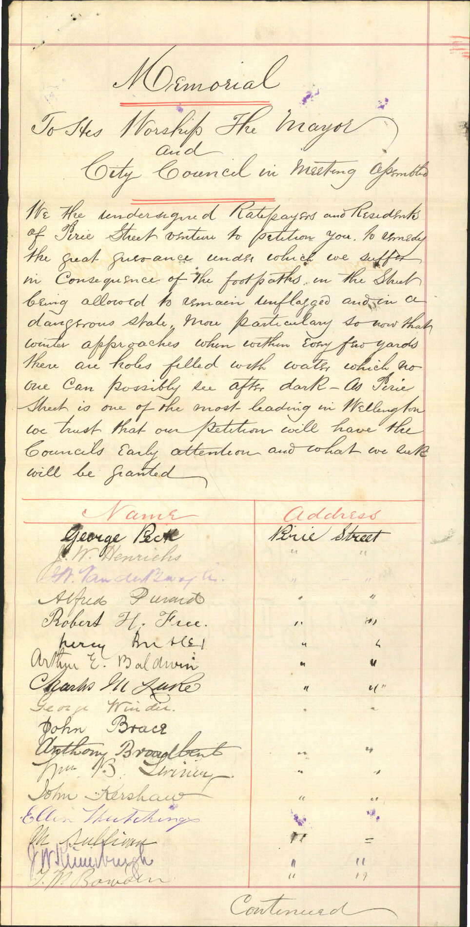 Petition for works in Pirie Street - George Peck and others