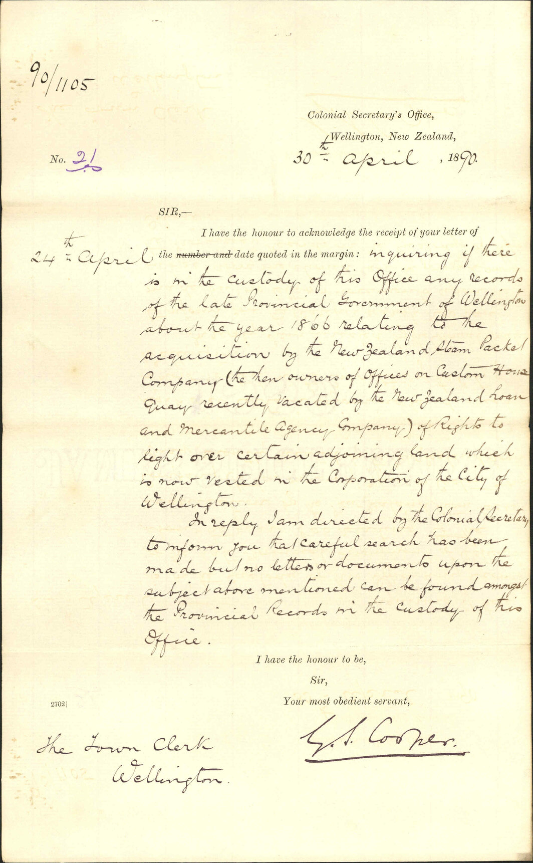 New Zealand Loan and Mercantile Agency Company's claim - Colonial Secretary