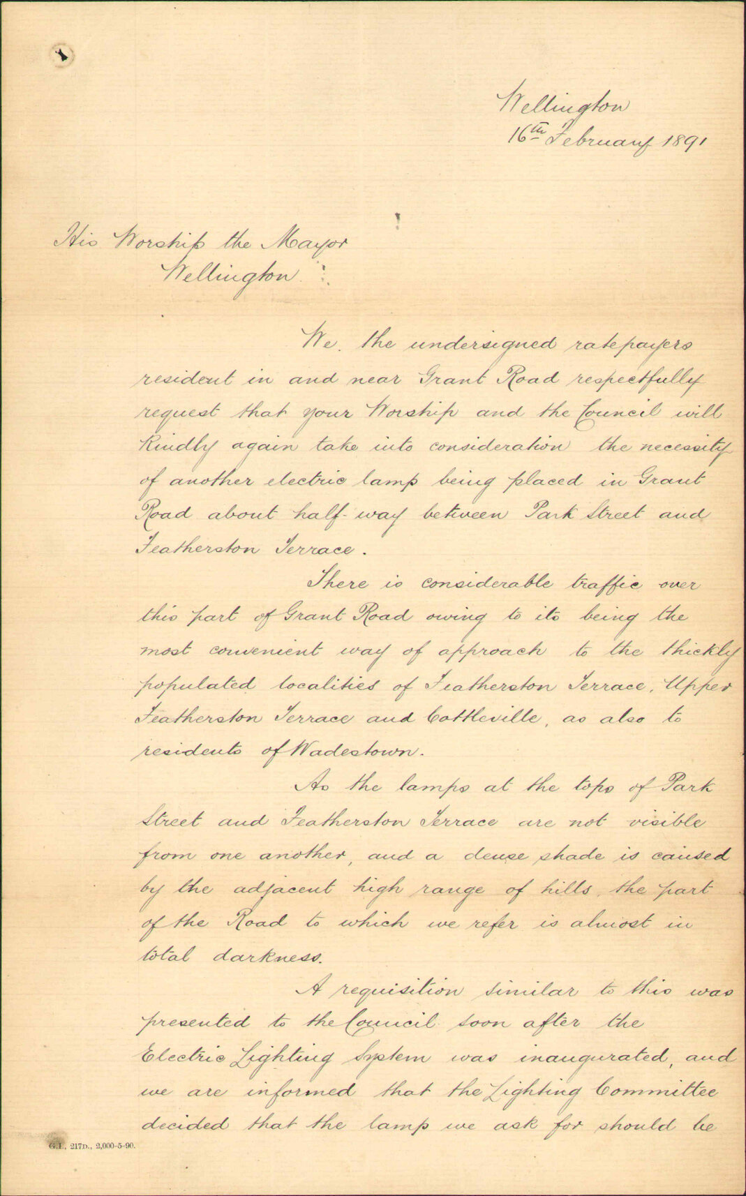 Calling for Lamp on Grant Road - J H Dean and others