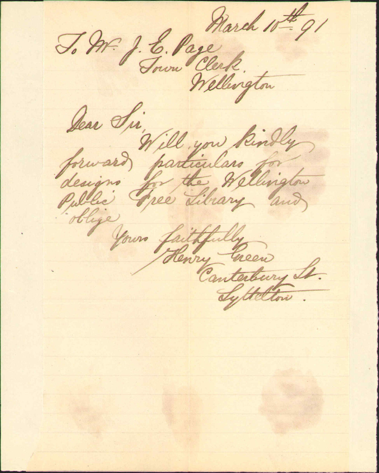 Designs for the public library - Henry Green, Lyttelton