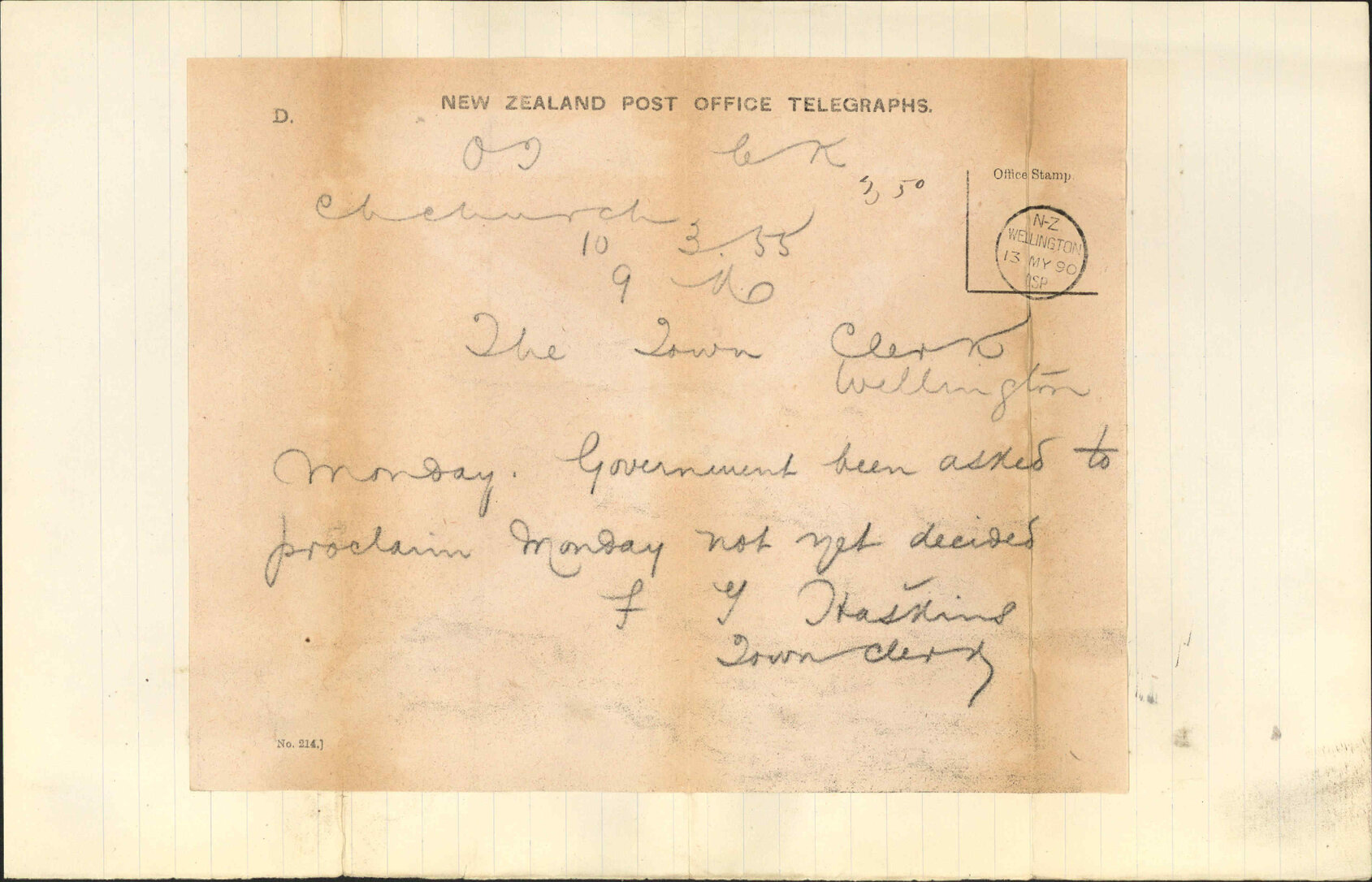 Queen's Birthday - Town Clerk, Christchurch