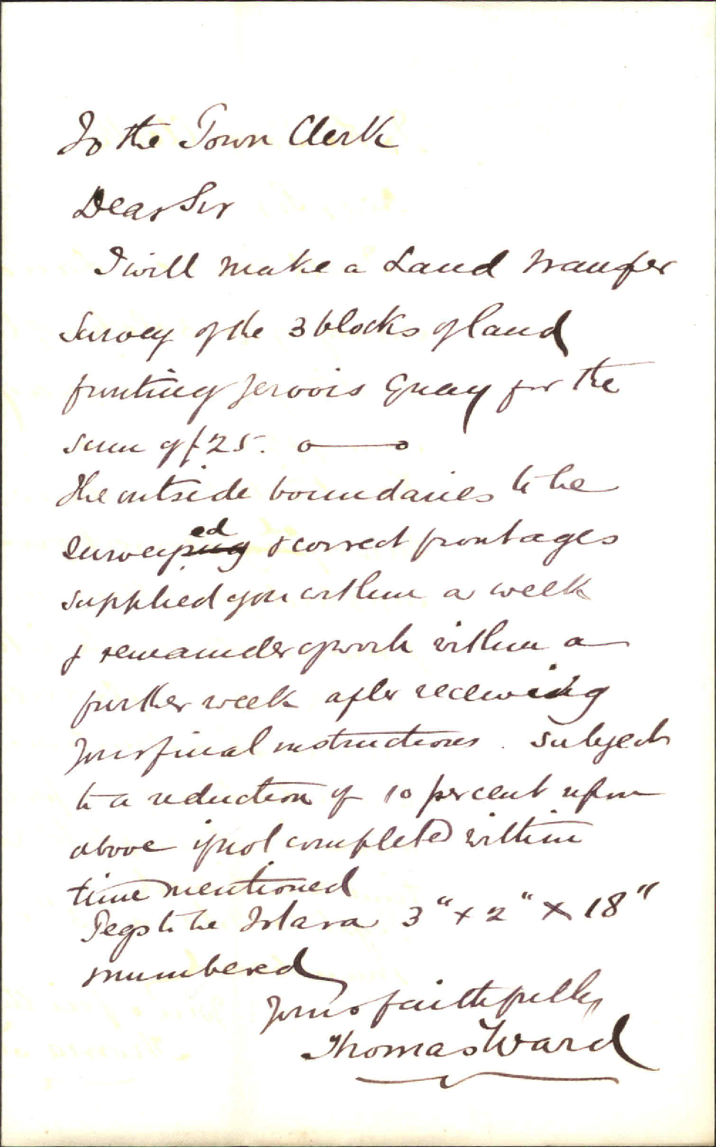 Tender for survey of reclamation land - Thomas Ward