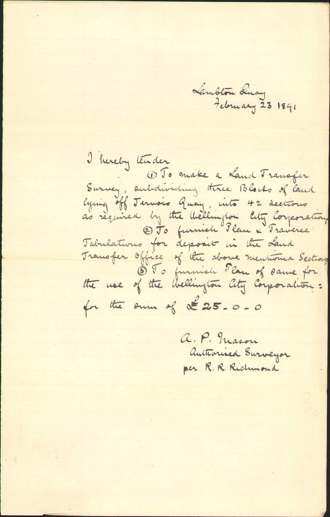 Tender for survey of reclamation land - A P Mason