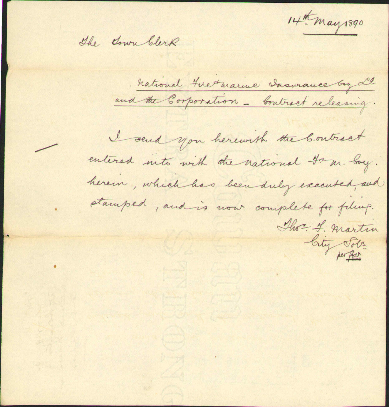 National Insurance Company's lease - City Solicitor