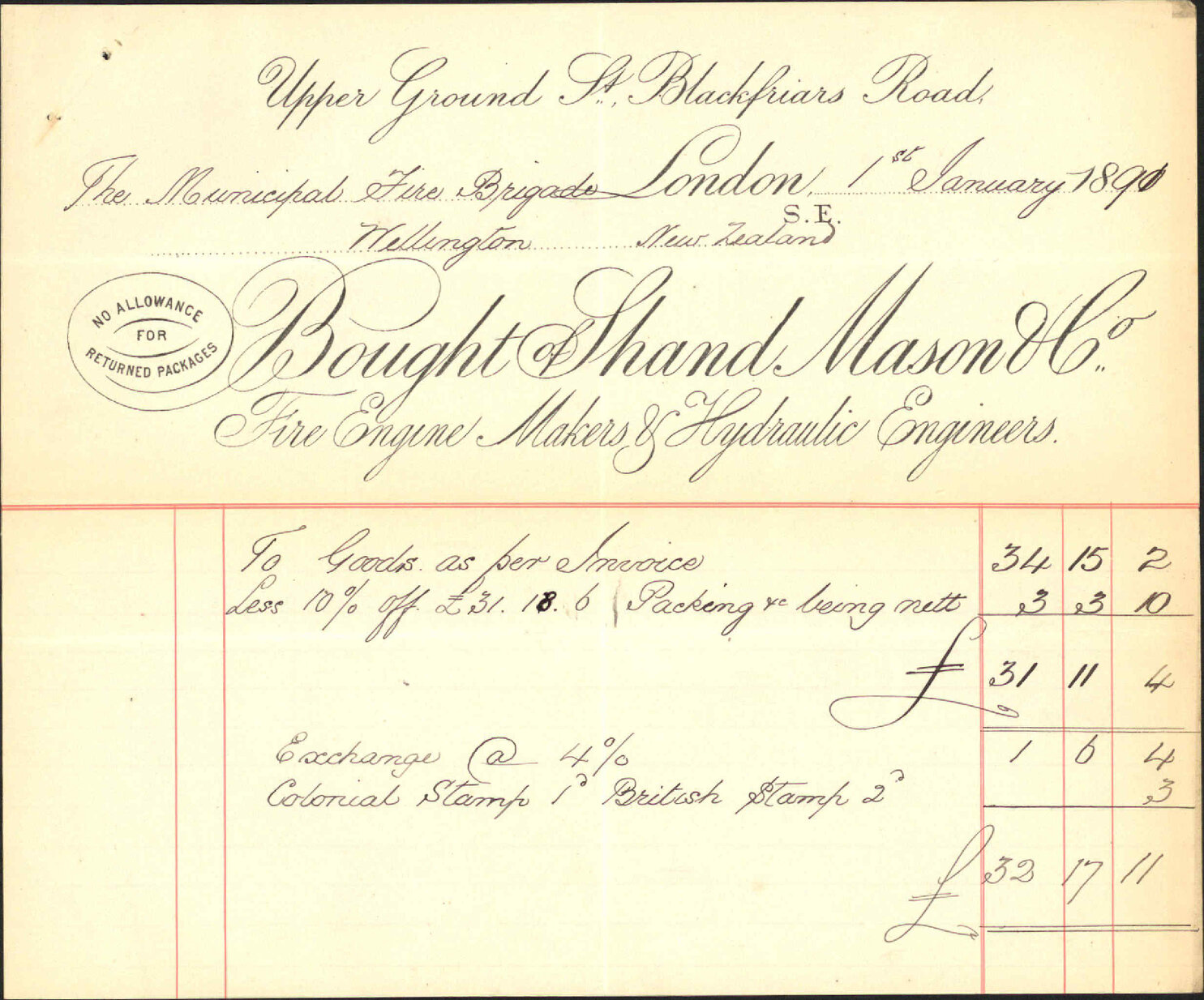 Goods for Fire Brigade - Shand, Mason and Co, London