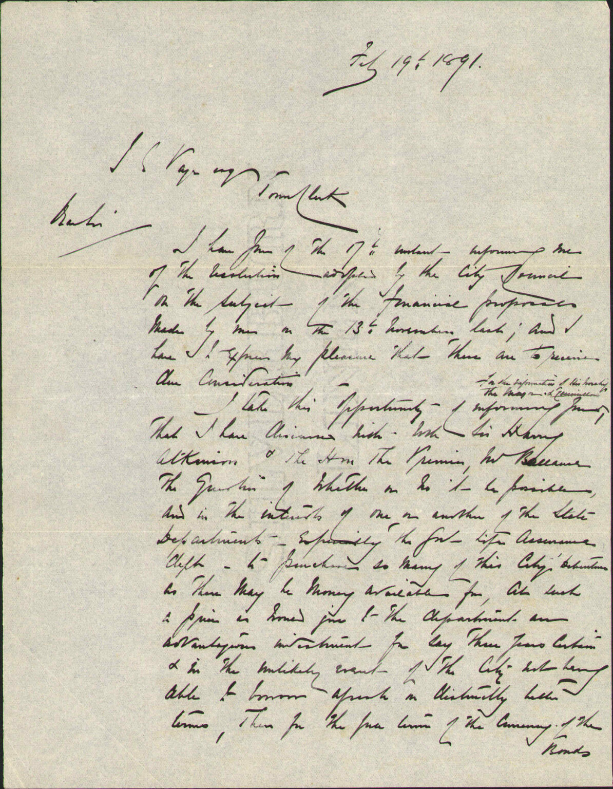 Corporation loans - Honourable C J Johnston