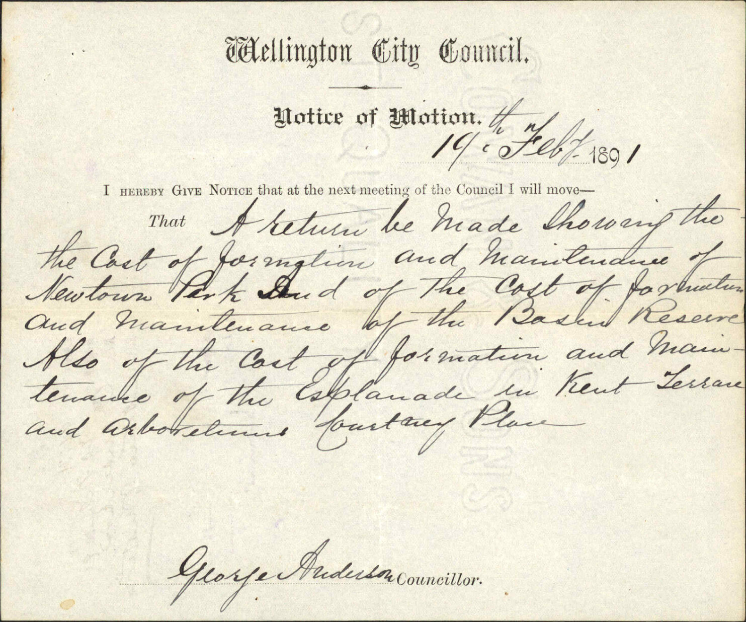 Notice of motions - Councillor Anderson