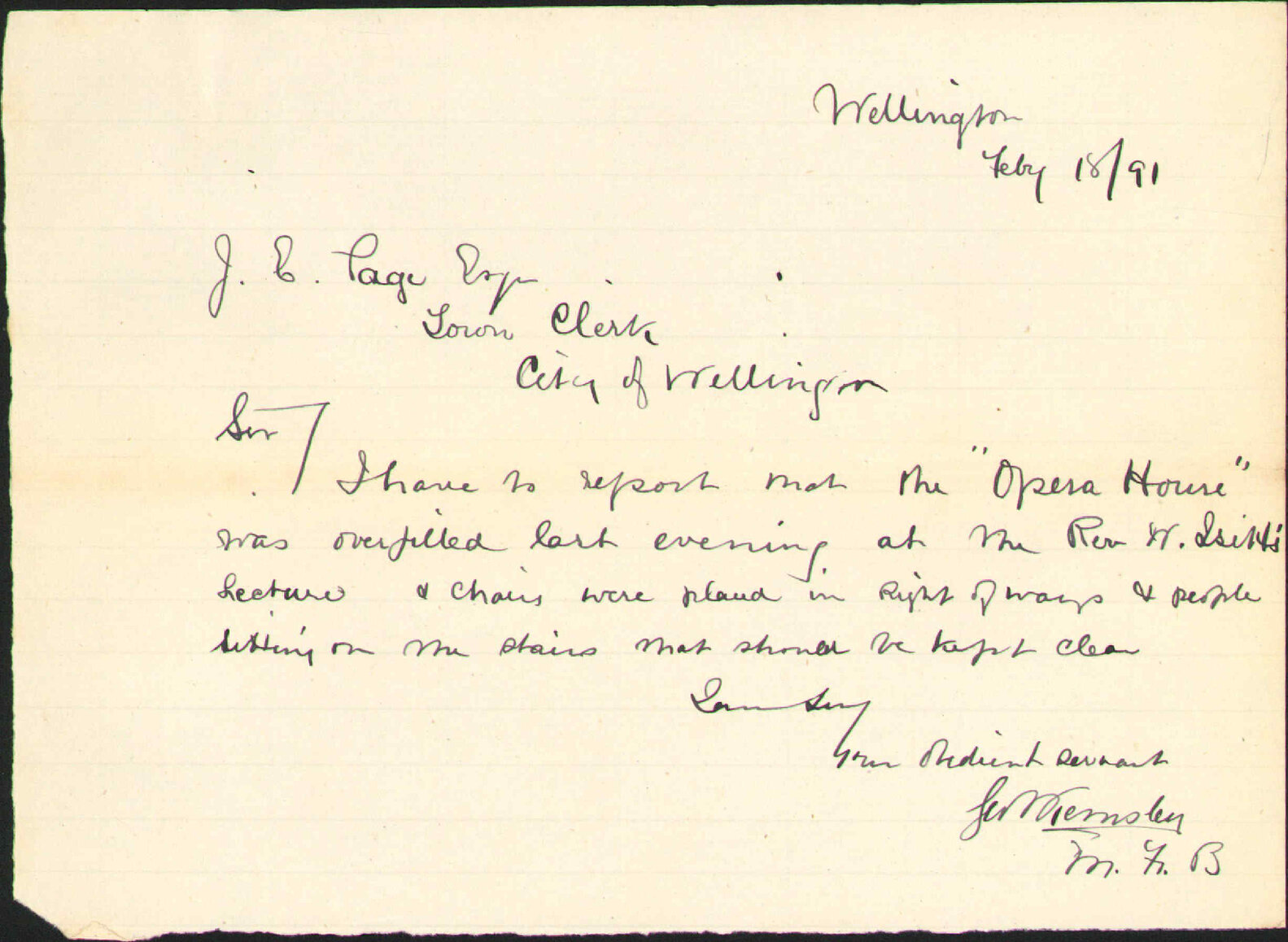 (a) The inspection of public buildings; (b) Report regarding Opera House overfilled - George Kemsley
