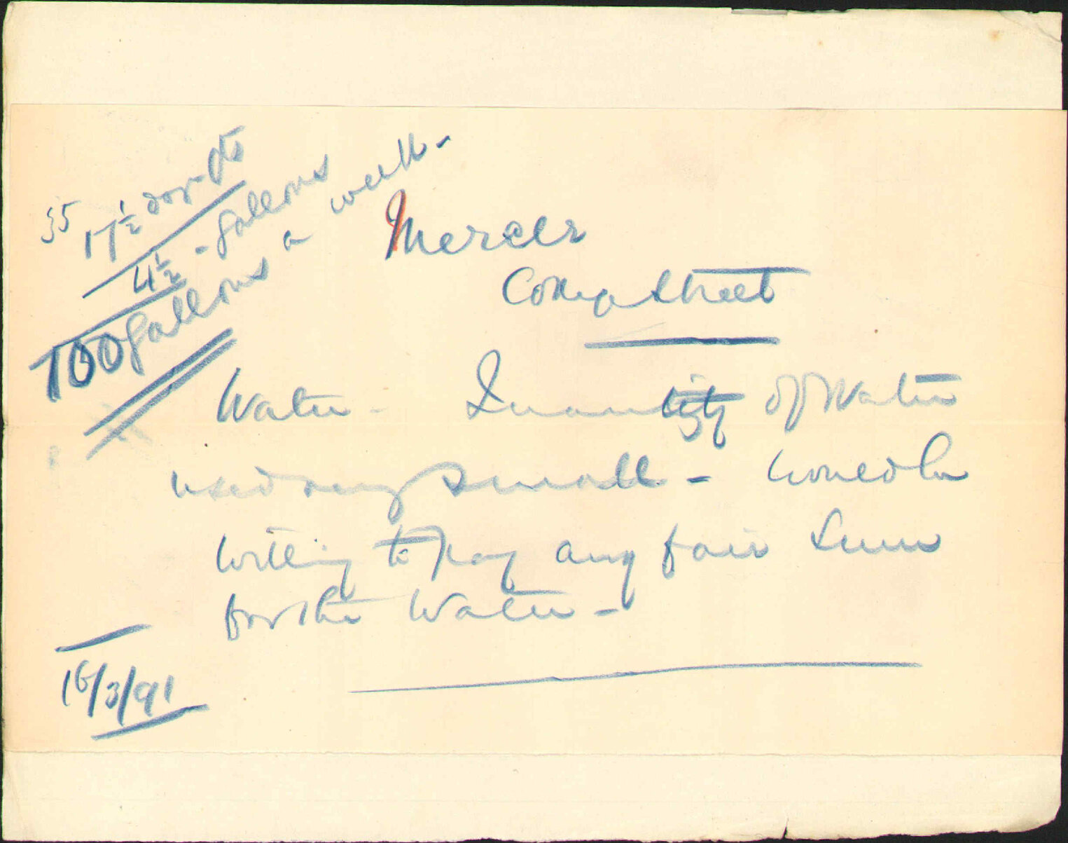 Water at his premises - F Mercer