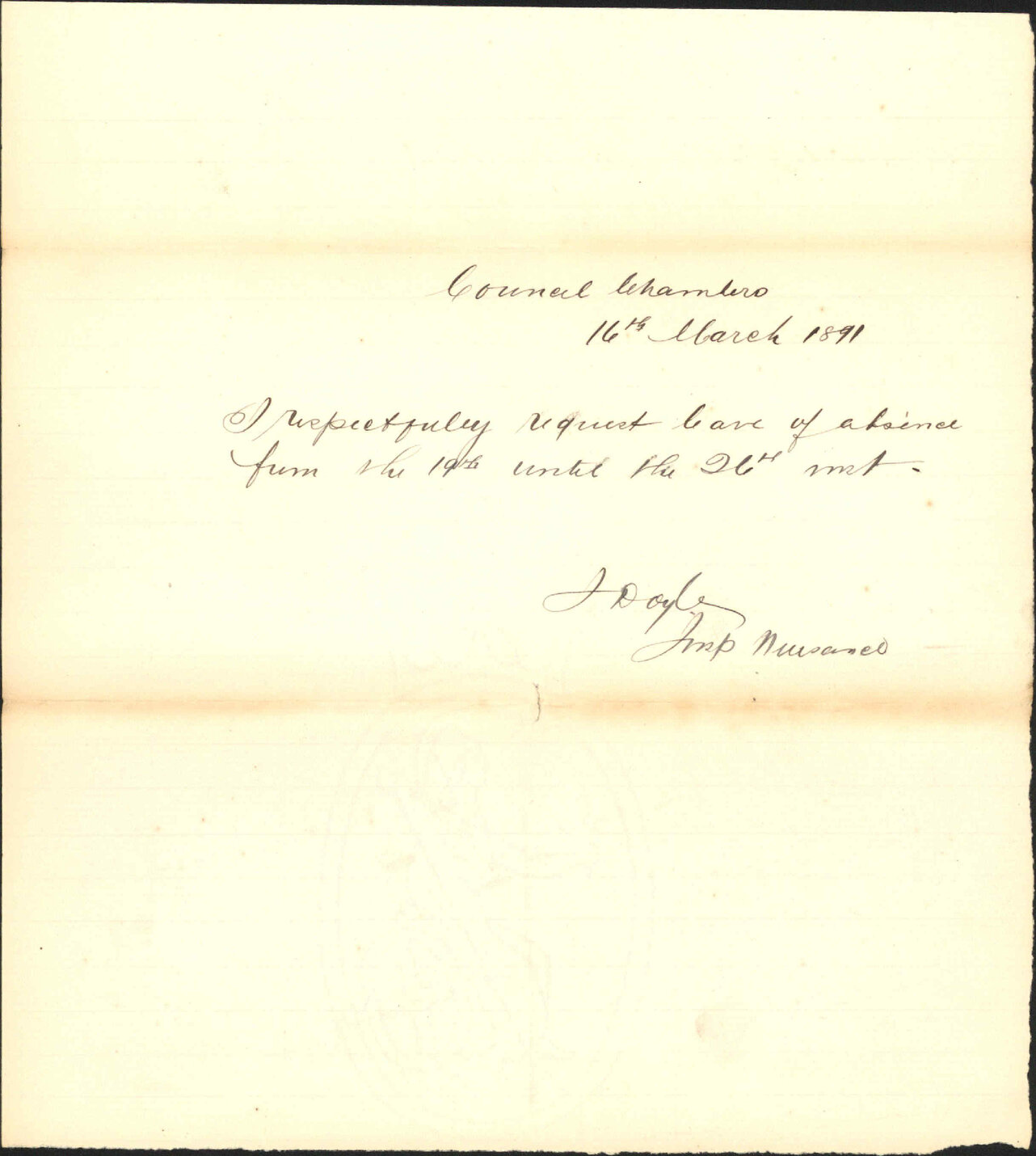 Asking leave of absence - Inspector of Nuisances